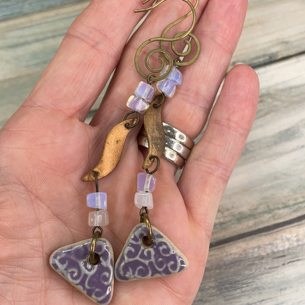 Adorned Crown artisan assemblage Lavender moonstone earrings