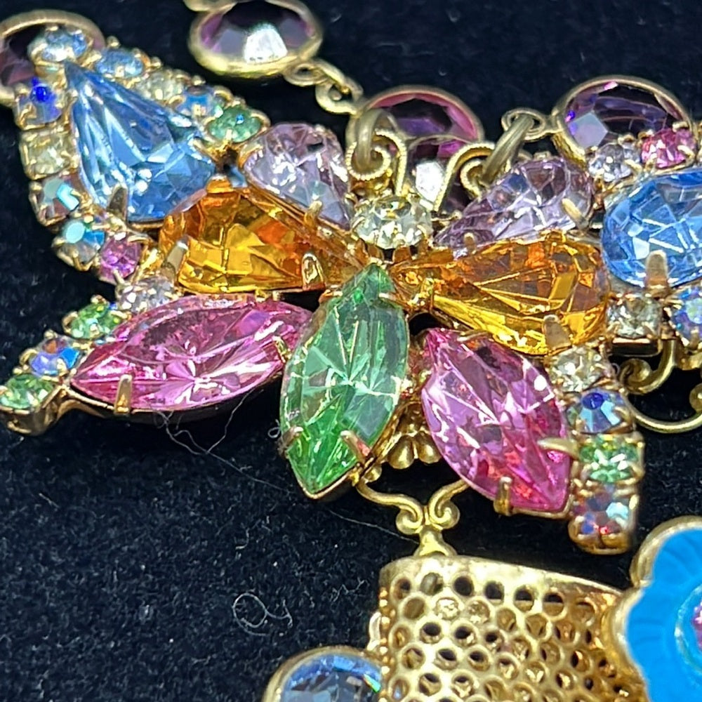 Adorned Crown Jewelry rhinestone butterfly enamel bow pastel chain necklace