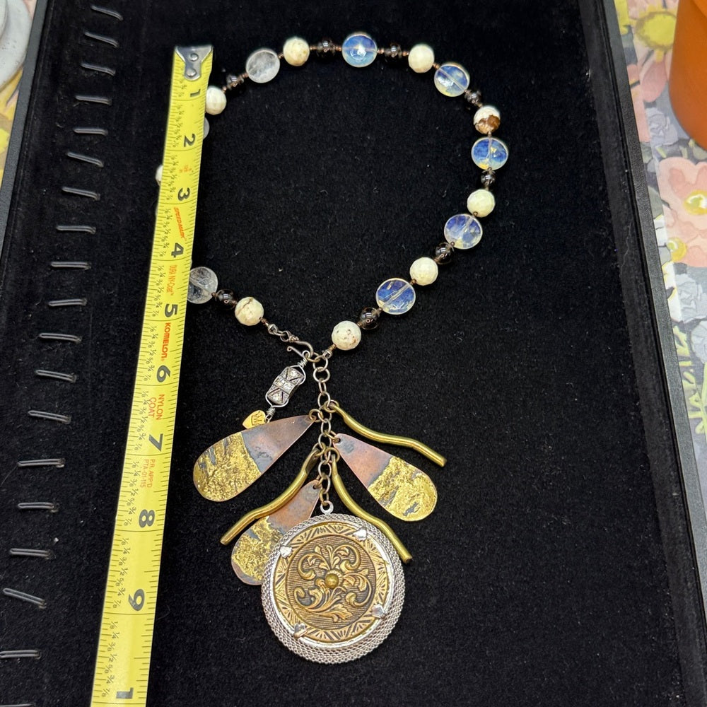 Adorned Crown Jewelry assemblage mix metal mix gemstone Y charm necklace
