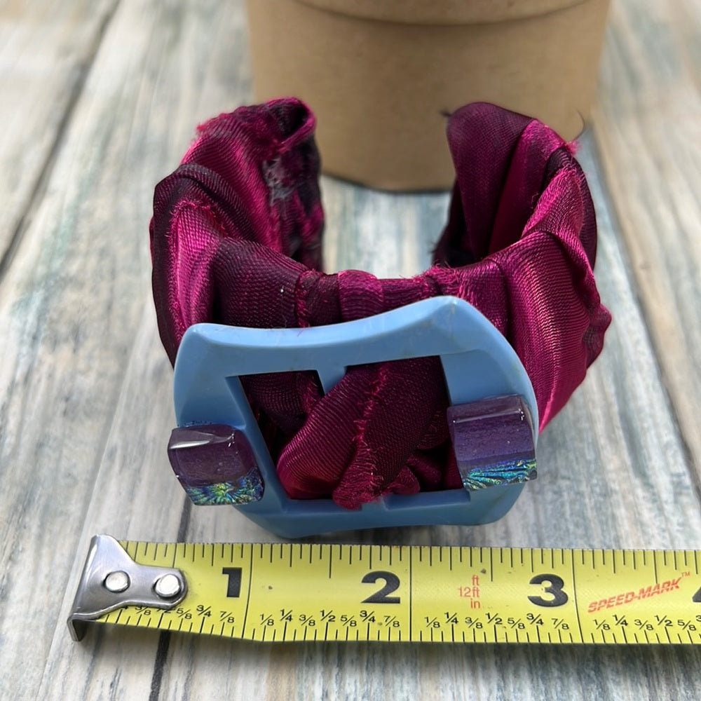 Adorned Crown Artisan Assemblage buckle dichroic silk sari wrap wide cuff