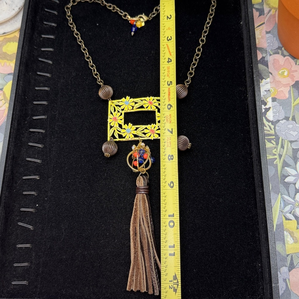 Adorned Crown Jewelry assemblage yellow frame flower necklace