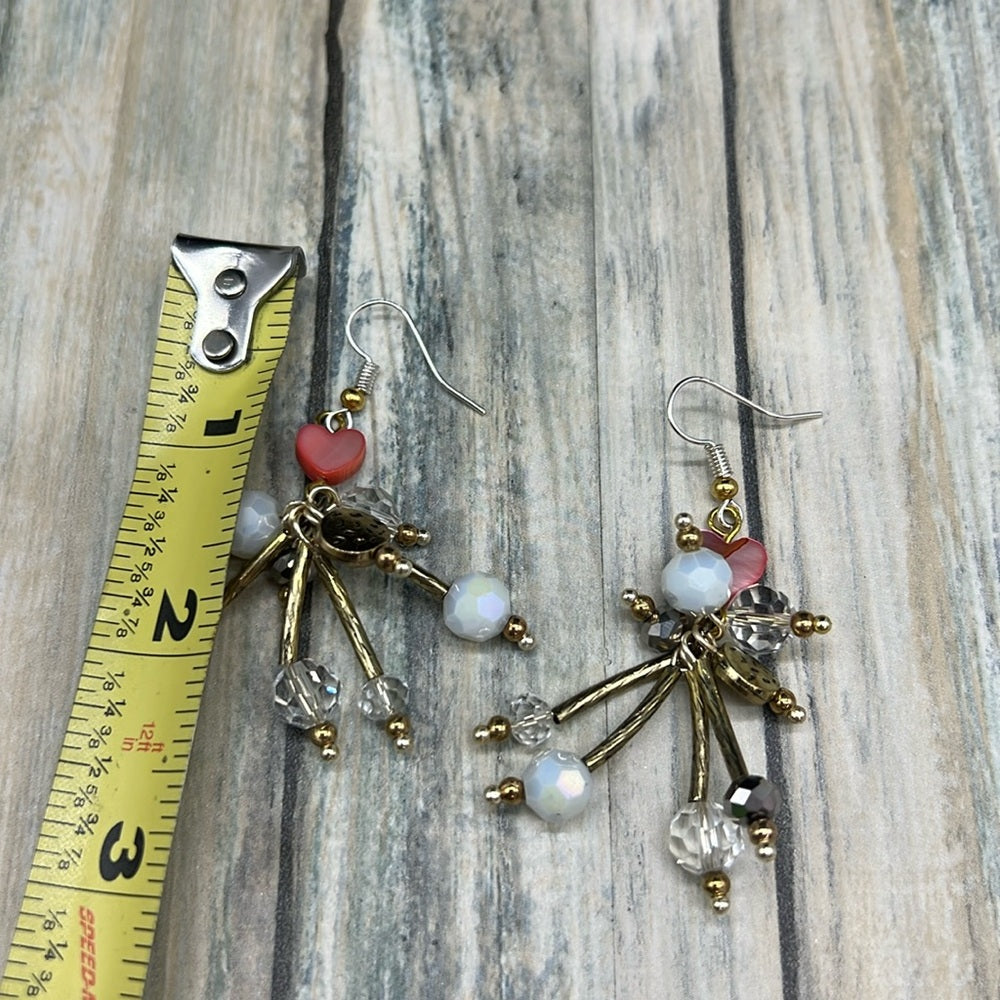 Adorned Crown Jewelry assemblage red mother of Pearl heart bead burst earrings