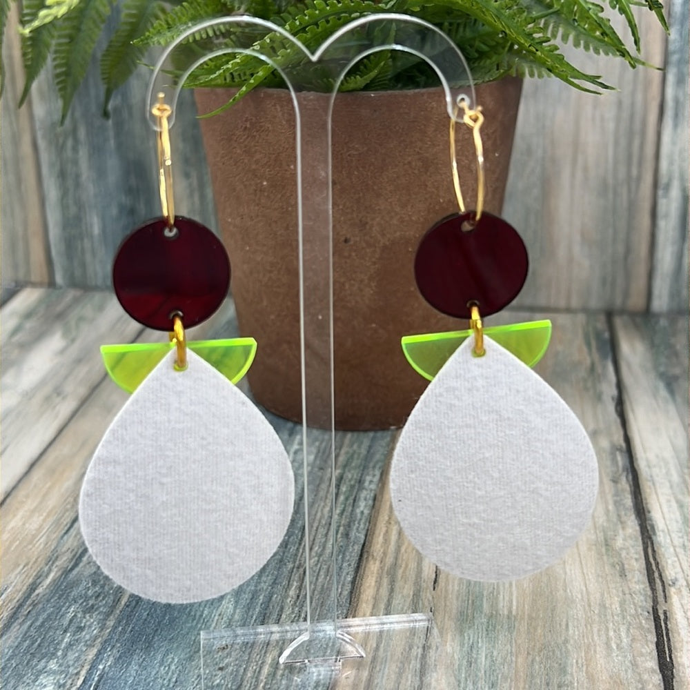 Adorned Crown Artisan Assemblage leather lucite red chevron earrings