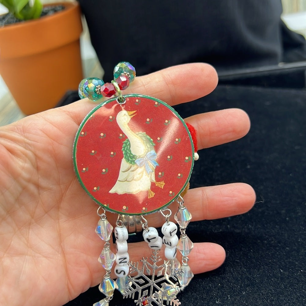 Adorned Crown Jewelry assemblage Christmas let it snow teddy bear necklace