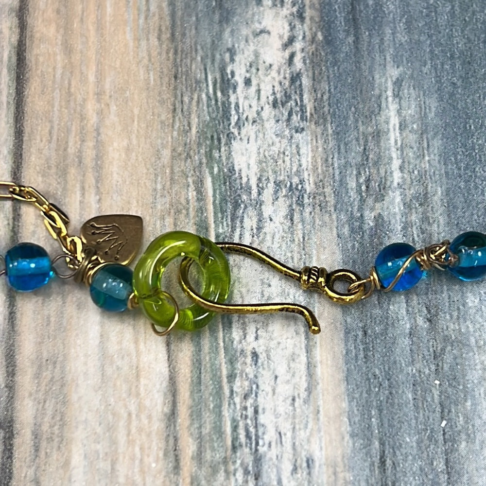 Adorned Crown Artisan Assemblage dichroic glass pendant feather necklace
