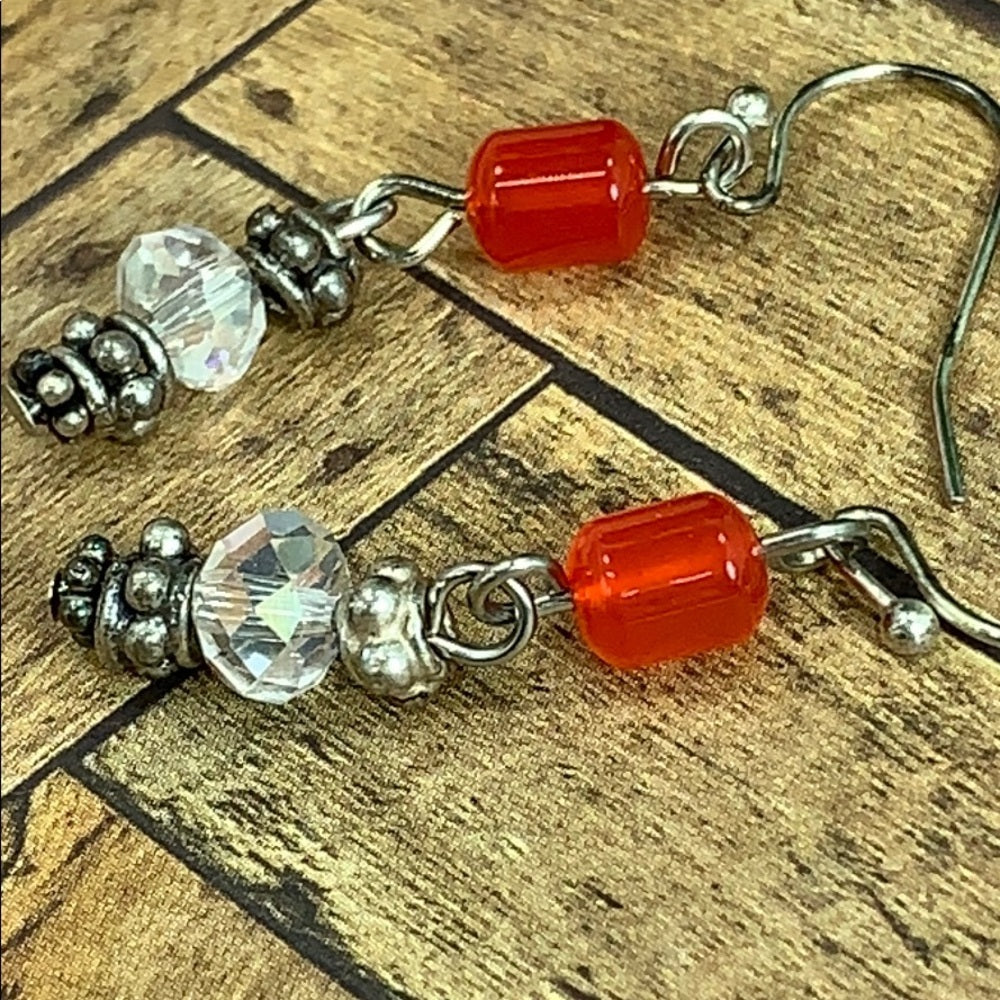 Adorned Crown artisan assemblage carnelian Crystal bead necklace & earrings