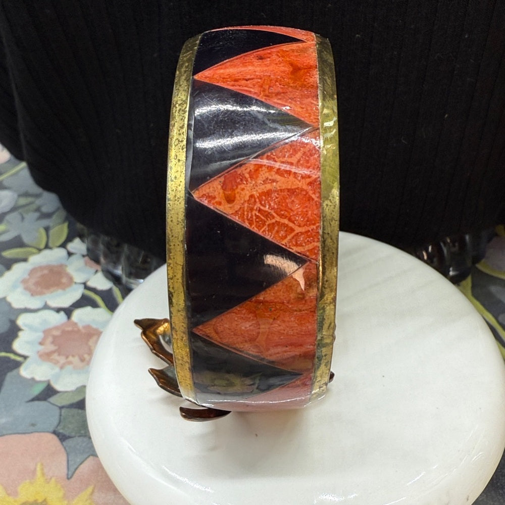 Adorned Crown Jewelry assemblage brass leaf inlaid fall autumn bangle bracelet