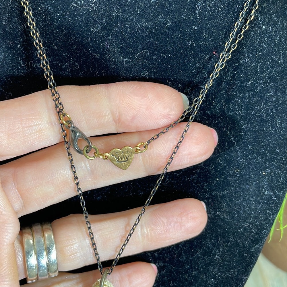 Adorned Crown Artisan assemblage leather drop rhinestone chain necklace