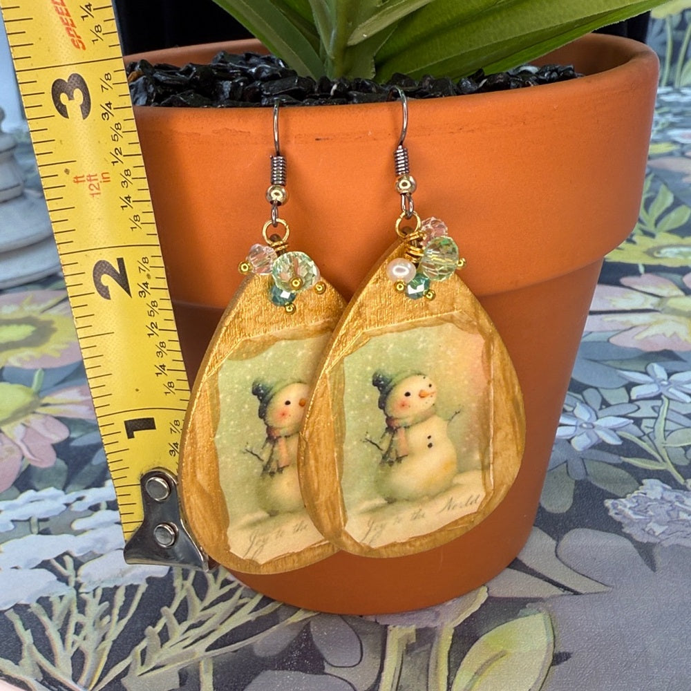 Adorned Crown Jewelry assemblage Victorian Christmas green snowman earrings