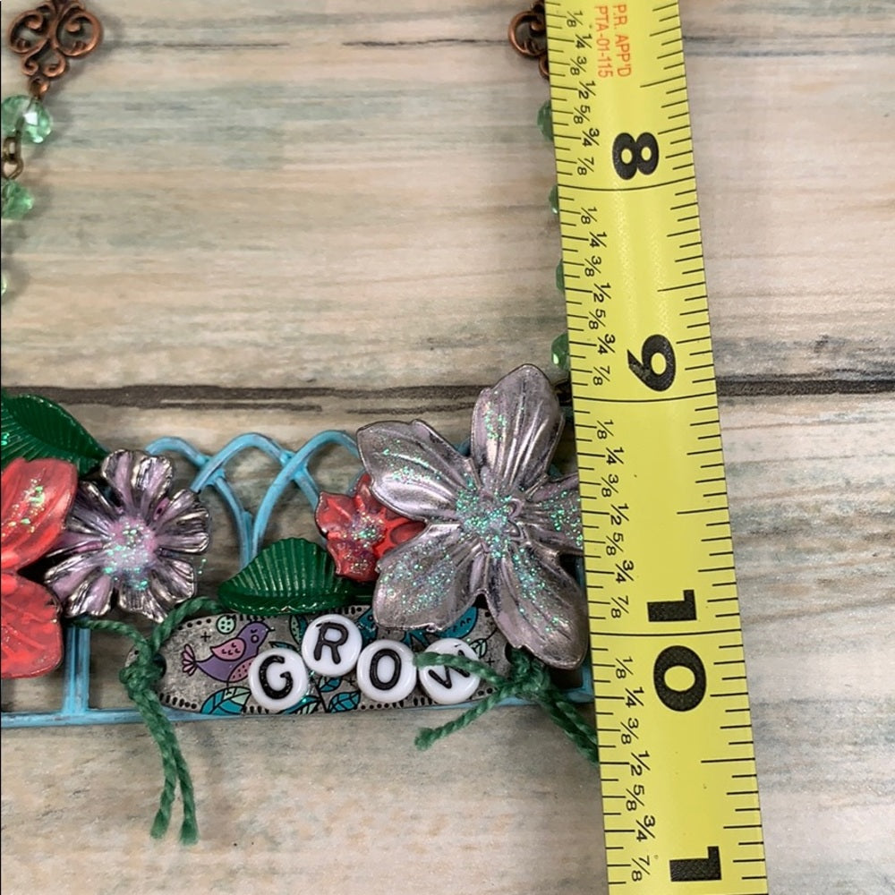 Adorned Crown artisan assemblage GROW Fence garden necklace