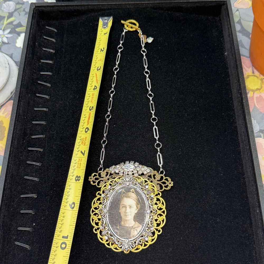 Adorned Crown Jewelry assemblage filigree ephemera female rhinestone necklace