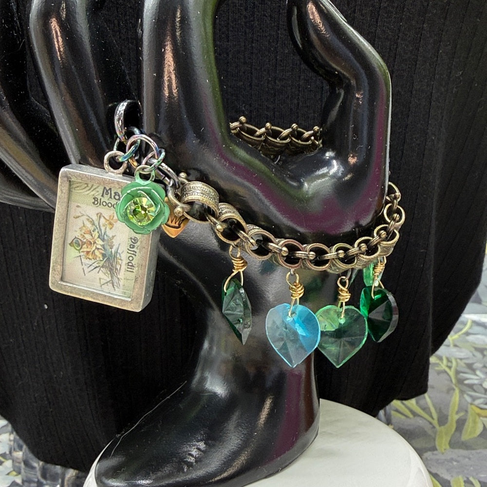 Adorned Crown Jewelry March glass heart bezel charm bracelet