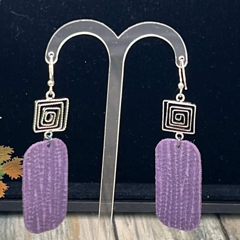 Adorned Crown Artisan purple genuine leather drop swirl earrings