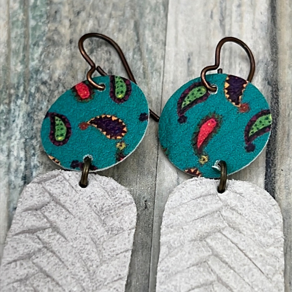 2 pair Adorned Crown Artisan Assemblage leather earrings swirl paisley