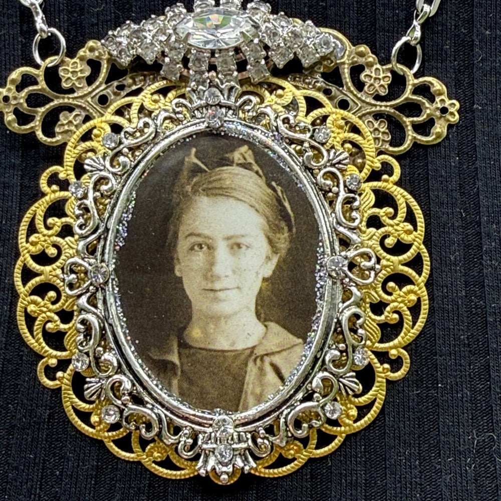 Adorned Crown Jewelry assemblage filigree ephemera female rhinestone necklace