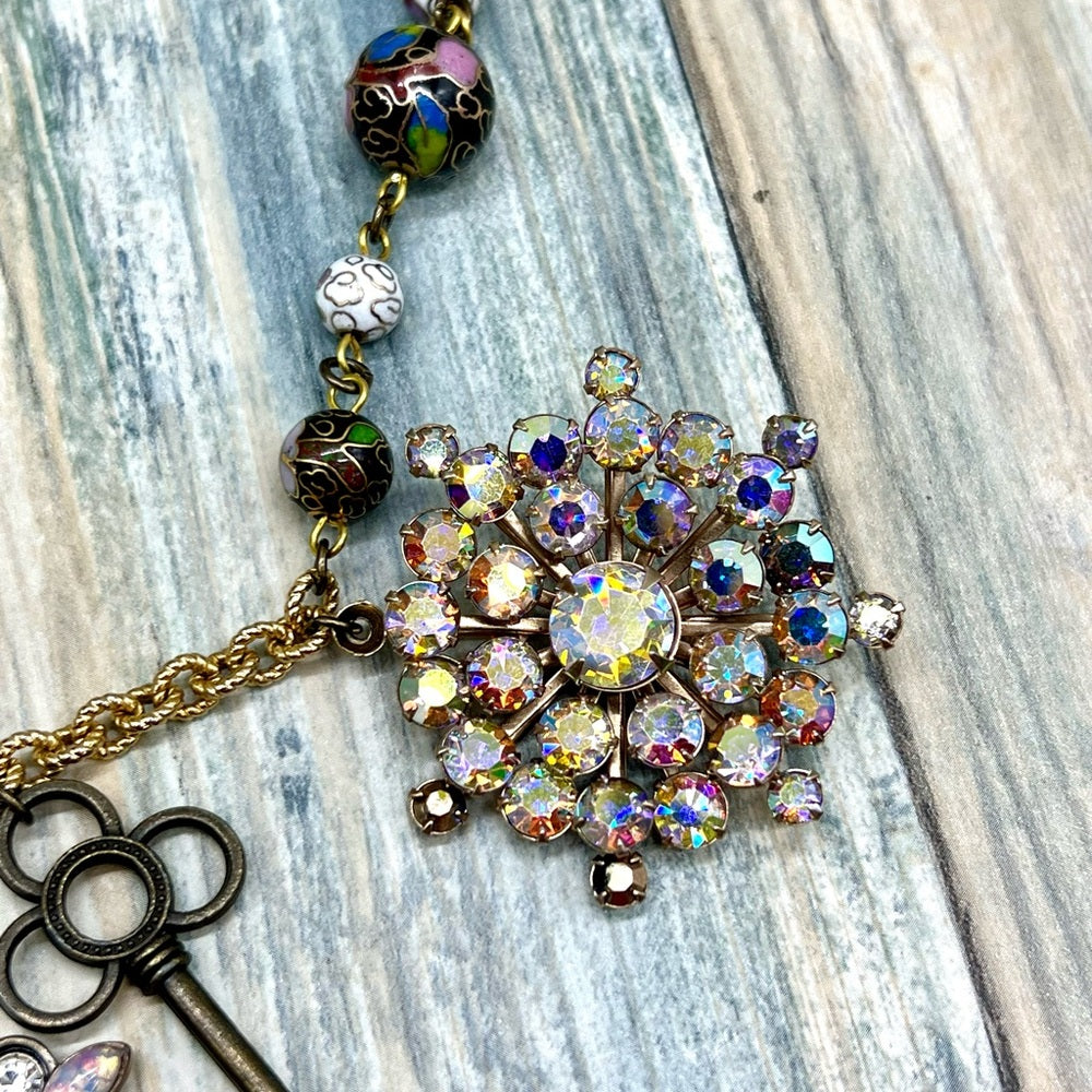 Adorned Crown Jewelry assemblage rhinestone cross eyeglass scarab necklace