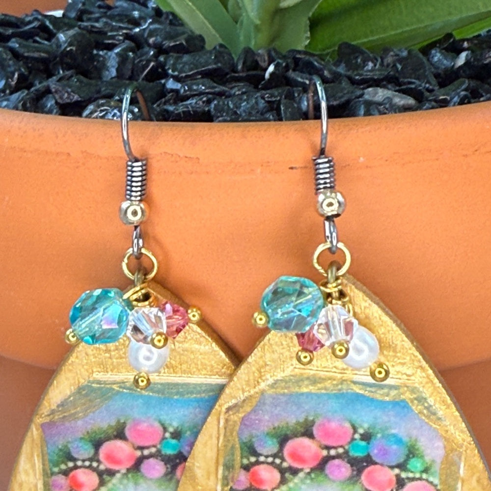 Adorned Crown Jewelry assemblage Victorian Christmas wreath earrings