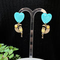 Adorned Crown Jewelry assemblage teal heart enamel owl moon drop post earrings