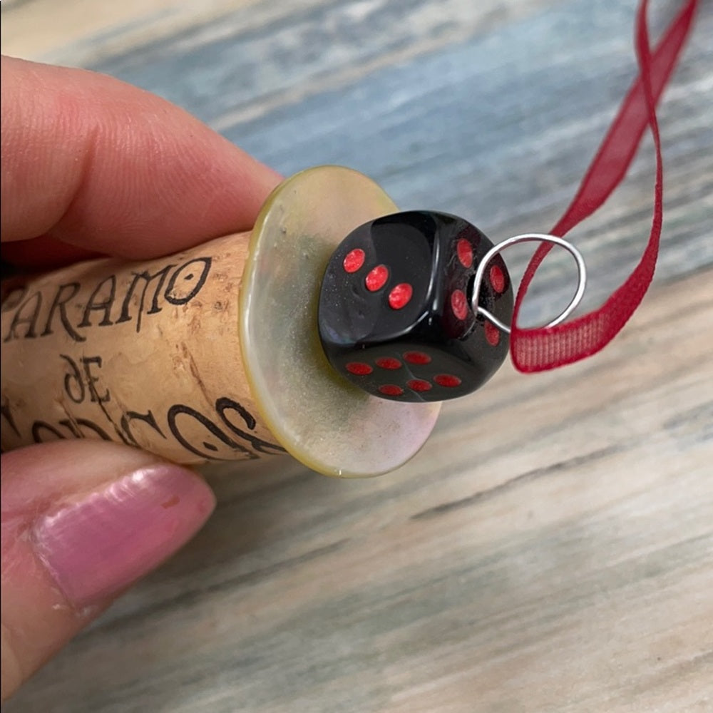 Adorned Crown artisan assemblage wine cork ornament dice domino