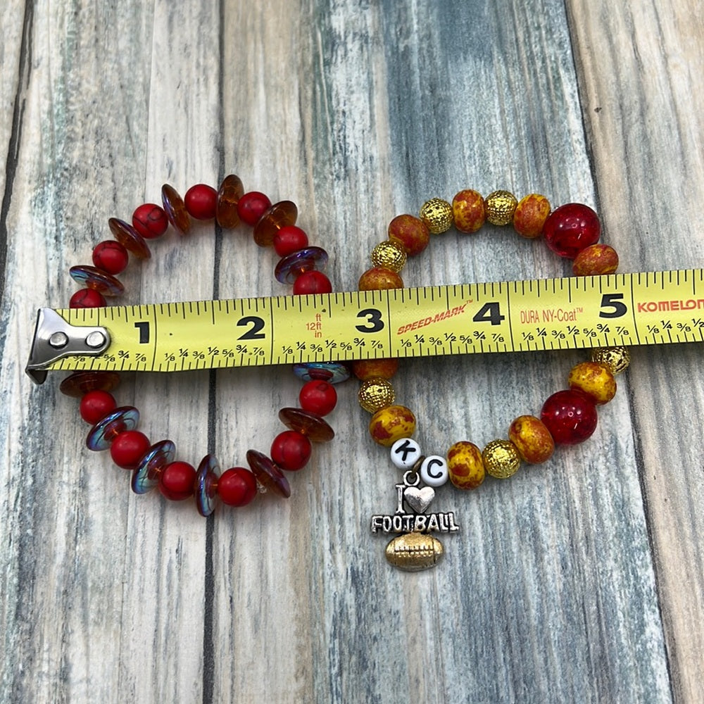 Adorned Crown Kansas City Chiefs KC football red gold stretch bracelet set C