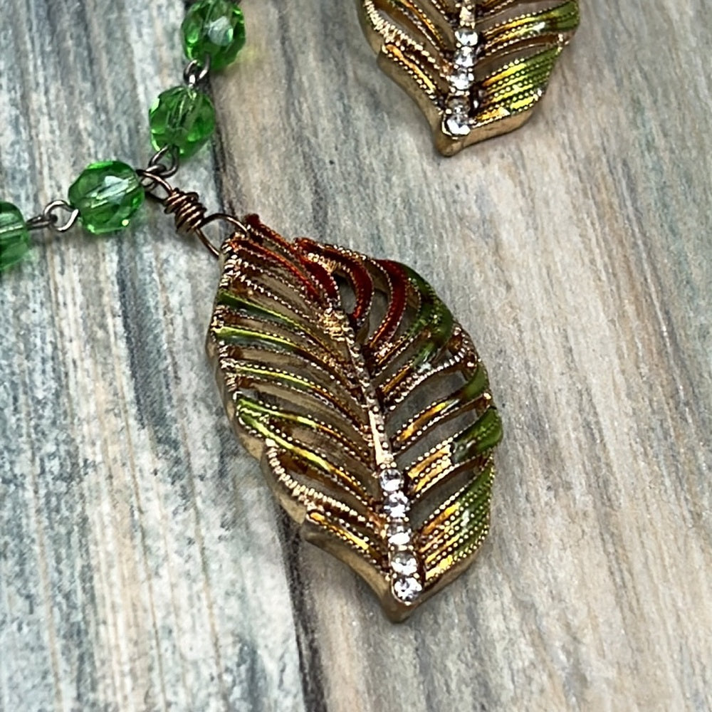Adorned Crown Artisan Assemblage painted shell leaf autumn color necklace