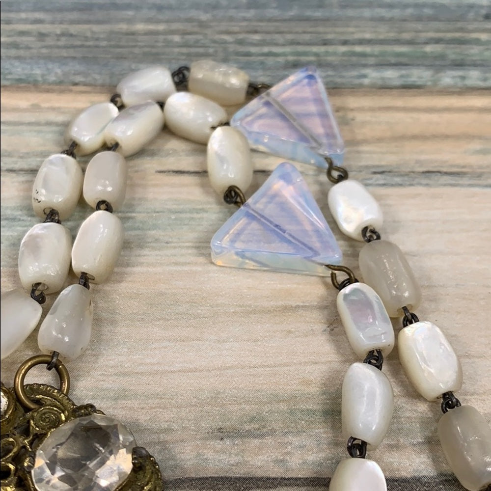 Adorned Crown artisan assemblage crystal & moonstone & pearl necklace