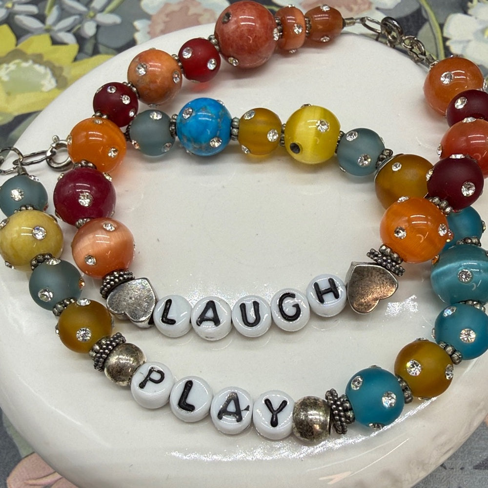 Adorned Crown Jewelry assemblage Laugh Play beaded sterling silver bracelets