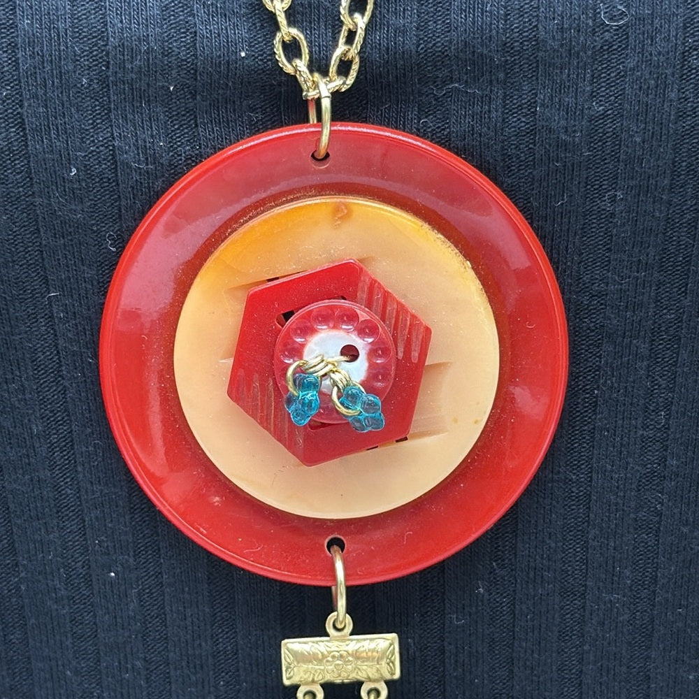 Adorned Crown Jewelry assemblage button bezel I can I will watch me necklace