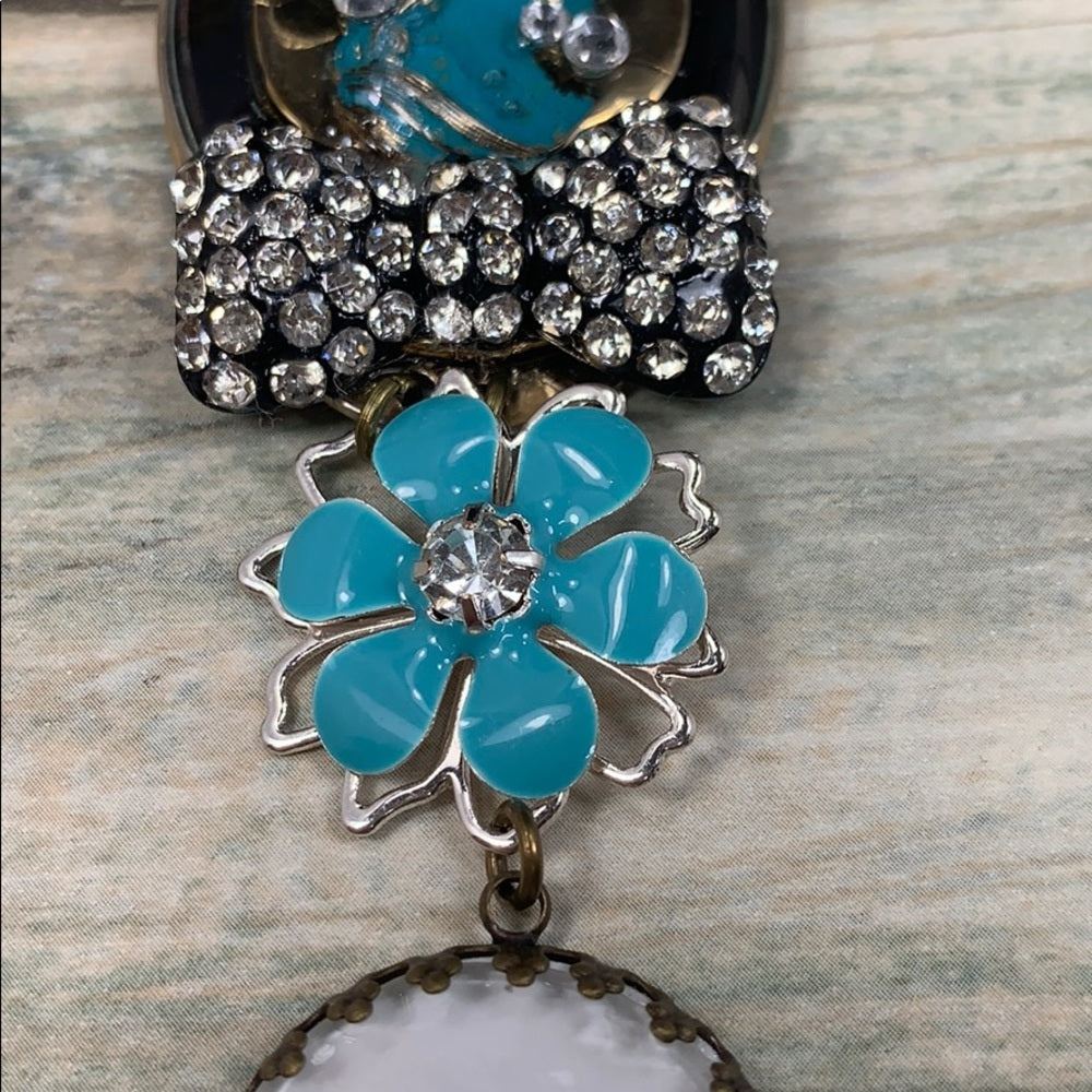 Adorned Crown artisan assemblage dreaming cameo rhinestone bling necklace