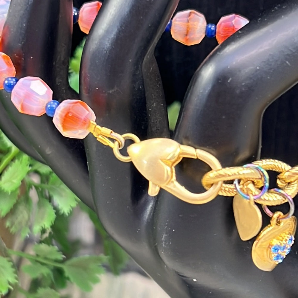Adorned Crown Jewelry artisan assemblage heart key cloisonné pink bracelet