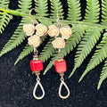 Adorned Crown Artisan Assemblage peach flower red cube bead earrings