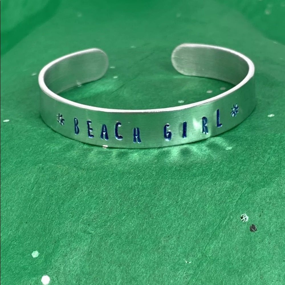 Adorned Crown stamped cuff beach girl blue bracelet