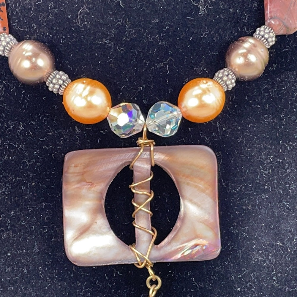 Adorned Crown Artisan assemblage shell buckle skeleton key necklace