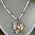Adorned Crown assemblage enamel flower mother of Pearl rose beads necklace