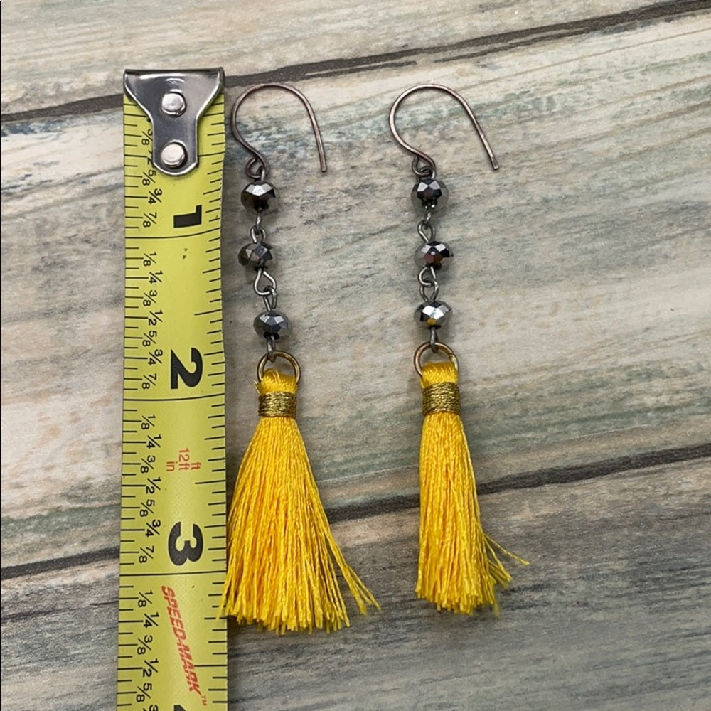 Adorned Crown assemblage yellow tassel crystal drop earrings