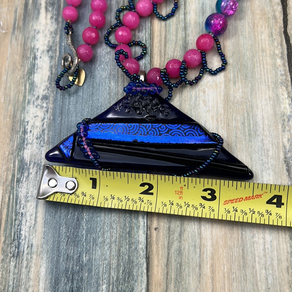 Adorned Crown Artisan Assemblage dichroic triangle faceted bead necklace