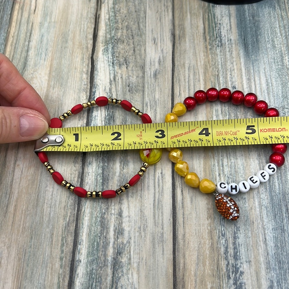 Adorned Crown Kansas City Chiefs KC football red gold stretch bracelet set E