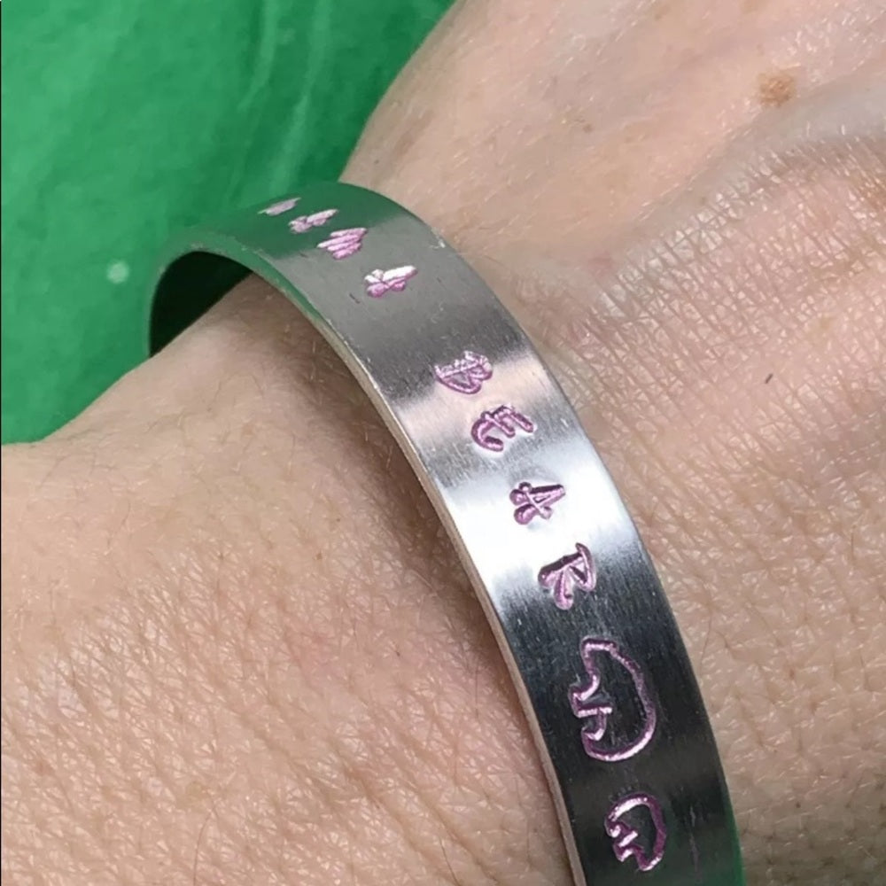 Adorned Crown stamped cuff mama bear pink bracelet