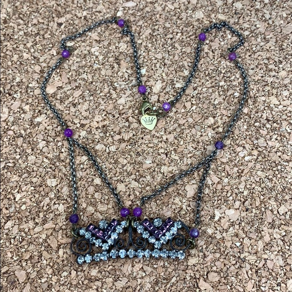 Adorned Crown artisan assemblage amethyst rhinestone Art Deco necklace