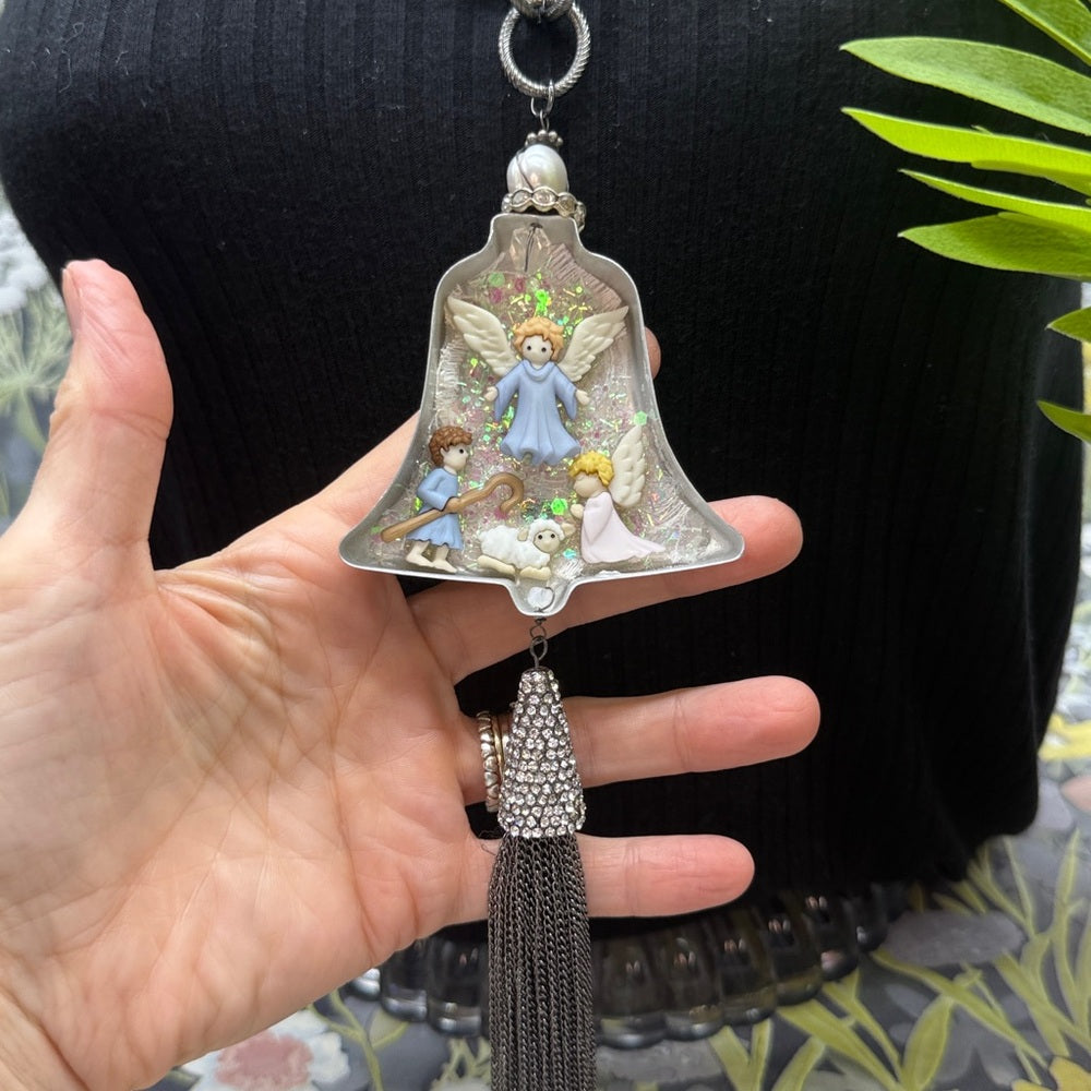 Adorned Crown Jewelry vintage bell cookie cutter nativity necklace