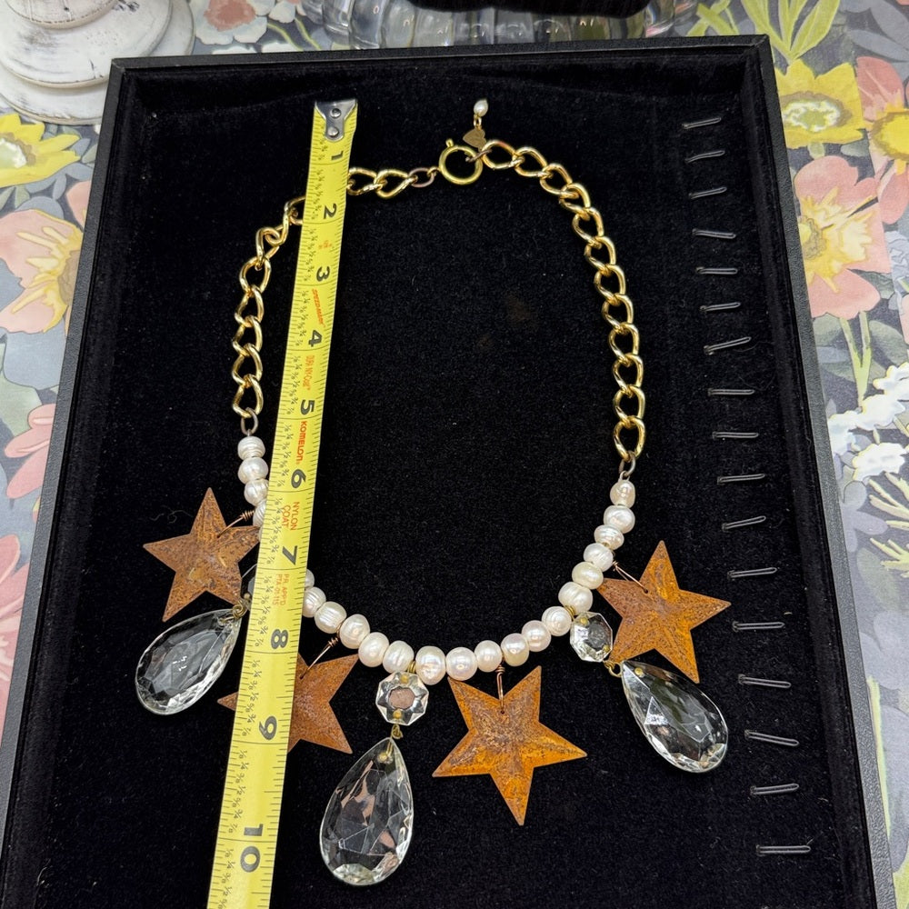 Adorned Crown Jewelry assemblage Christmas rusty Star crystal necklace