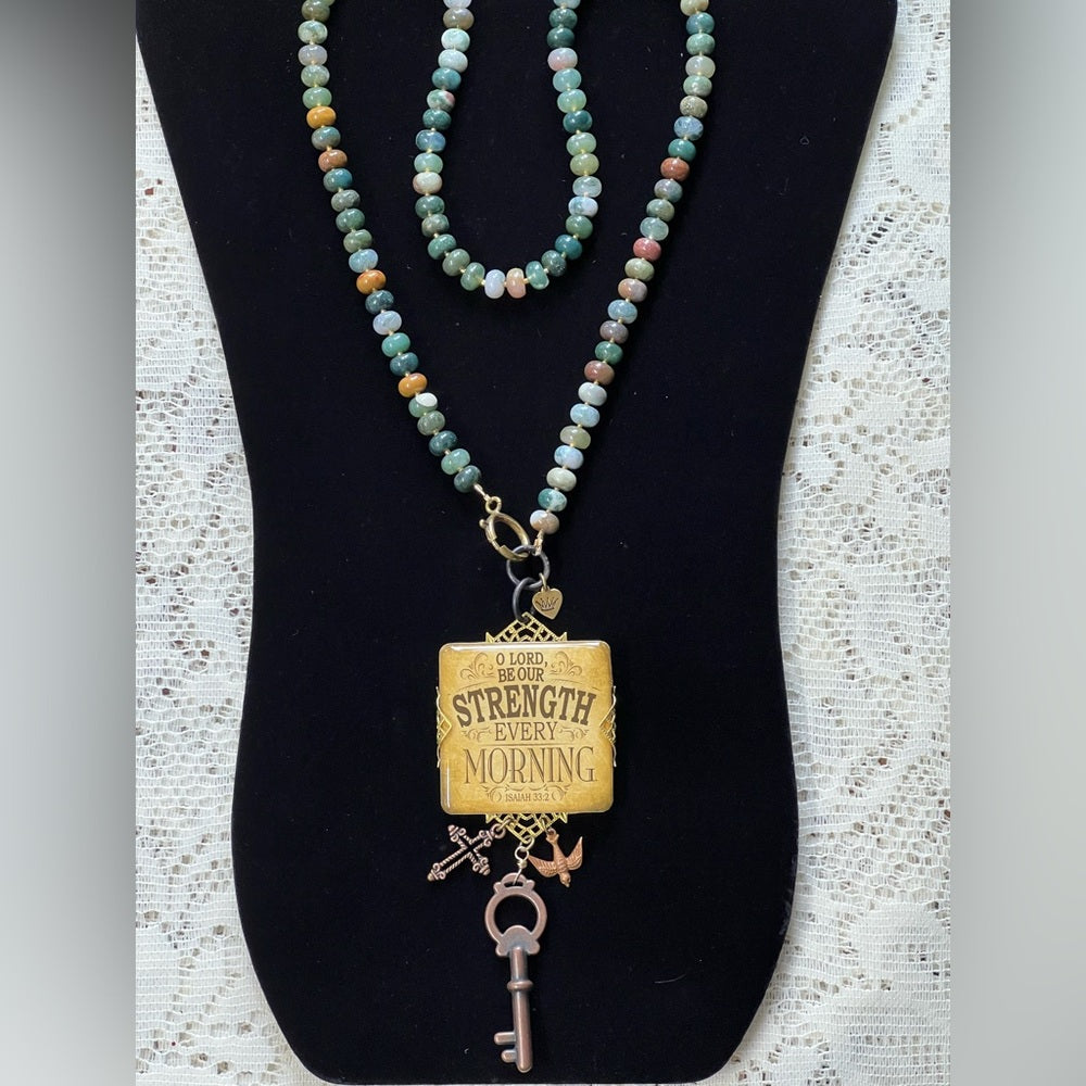 Adorned Crown Jewelry assemblage gemstone bead Lord Be our strength necklace