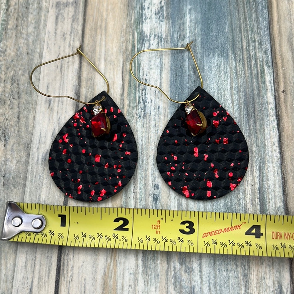 Adorned Crown Artisan Assemblage leather valentine heart bling earrings