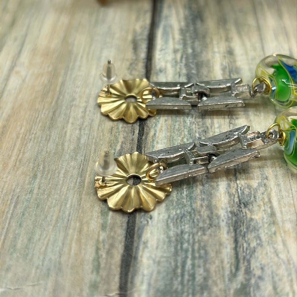 Adorned Crown Jewelry rhinestone lamp work glass heart bead post earrings