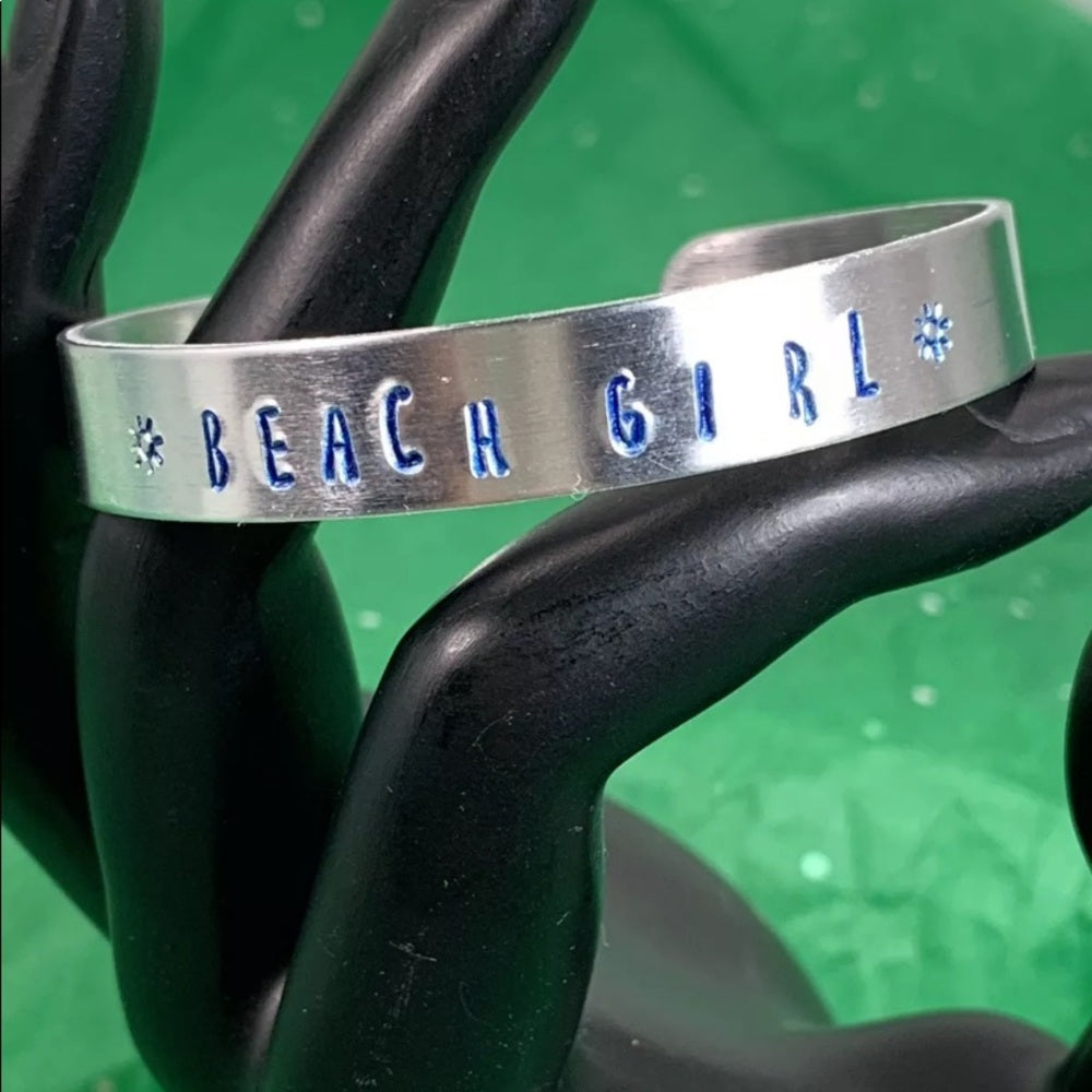 Adorned Crown stamped cuff beach girl blue bracelet