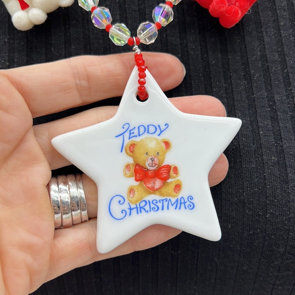 Adorned Crown Jewelry Christmas teddy bear Assemblage statement necklace