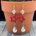 Adorned Crown Jewelry assemblage Christmas star snowman crystal earrings