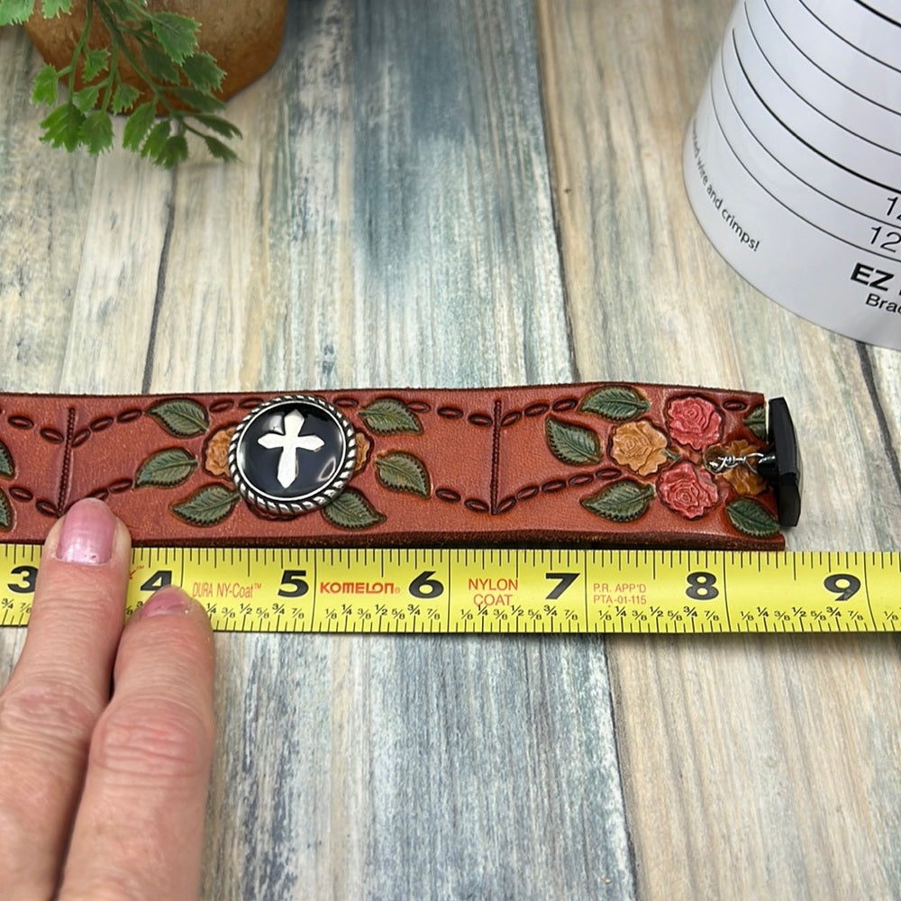 Adorned Crown cowgirl collection cross leather cuff bracelet