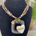 Adorned Crown artisan assemblage shell Pearl beaded heart mother necklace