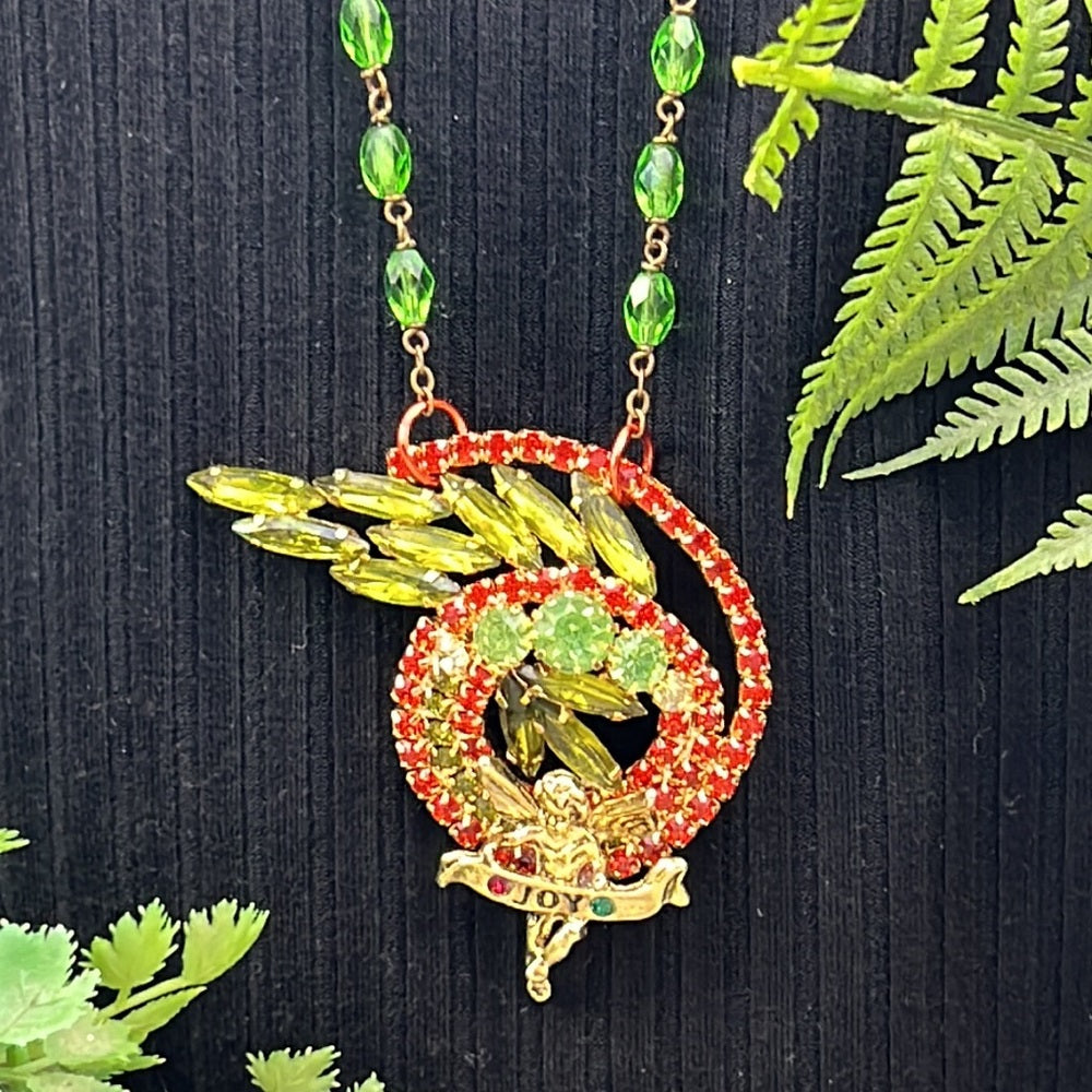 Adorned Crown Artisan Assemblage joy to the world Christmas angel necklace